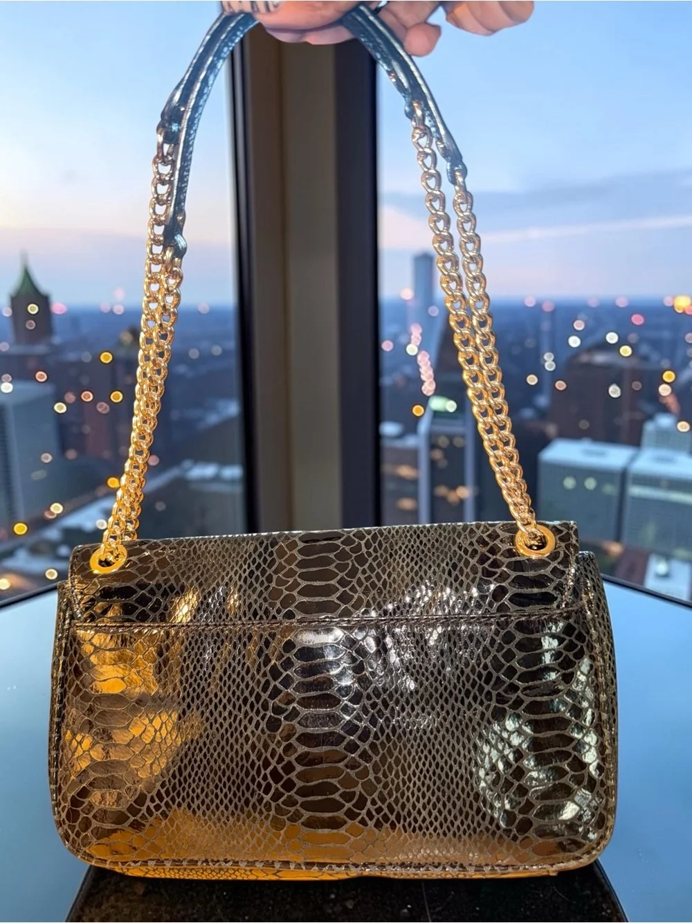 Michael Kors Fulton Small Flap Shoulder Bag – Black Python-Emossed Leather